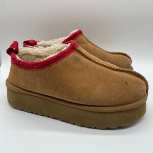 UGG Women's size 41 Brown Leather Tazz II Platform Slippers Leather Embroidered